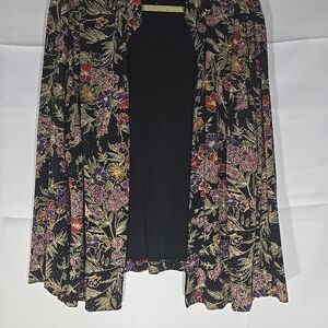 Alex Evenings jacket Women's Black Gold Metallic Floral open front  **READ**